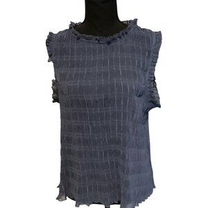 L Love Blouse Sleeveless Top Shirring Navy Blue Small Very Stretchy Transparent